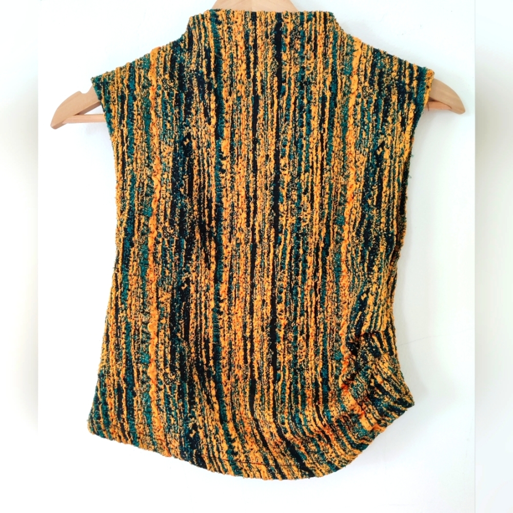 Zara Orange and Turquoise Sleeveless High Neck Top, Size S